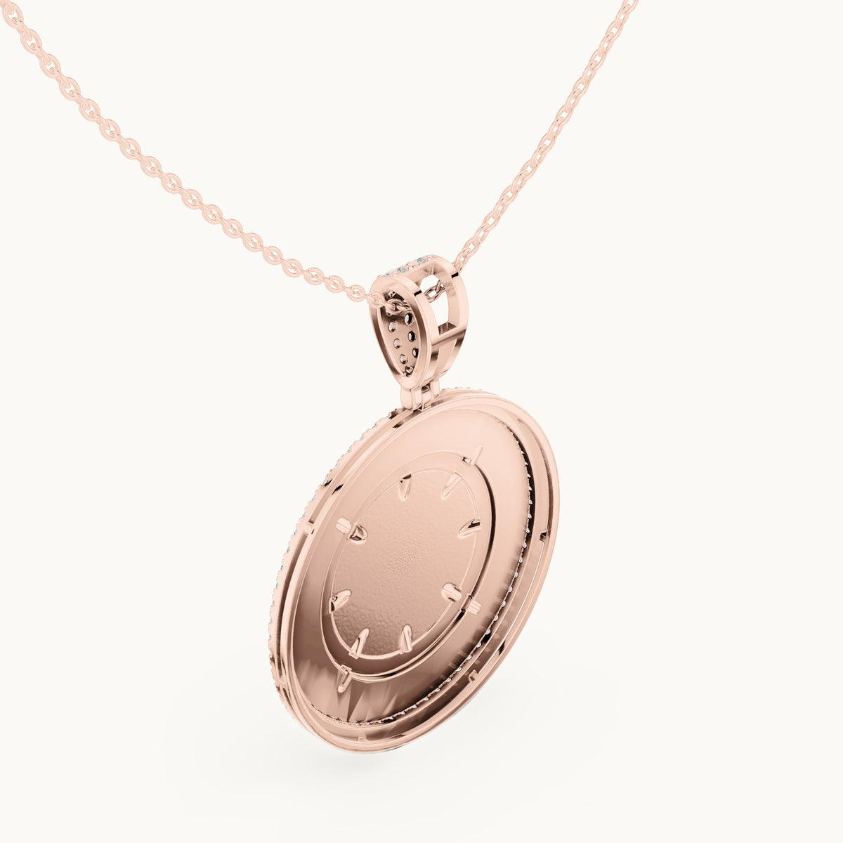Round lab-grown diamond ship wheel medallion pendant in rose gold, 1.408 CT TW, view 2