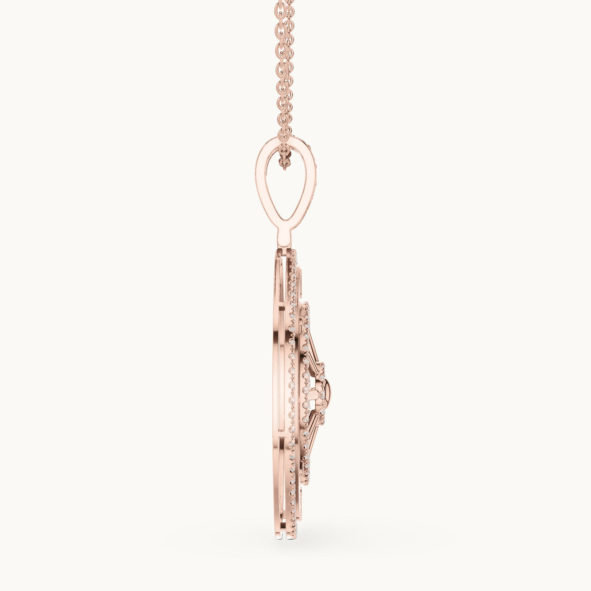 Round lab-grown diamond ship wheel medallion pendant in rose gold, 1.408 CT TW, view 3