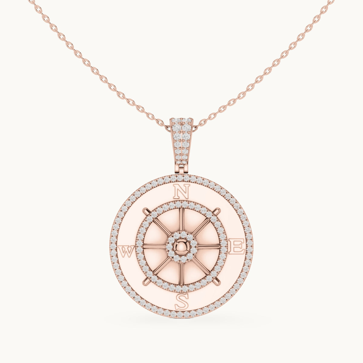 Round lab-grown diamond ship wheel medallion pendant in rose gold, 1.408 CT TW, view 4