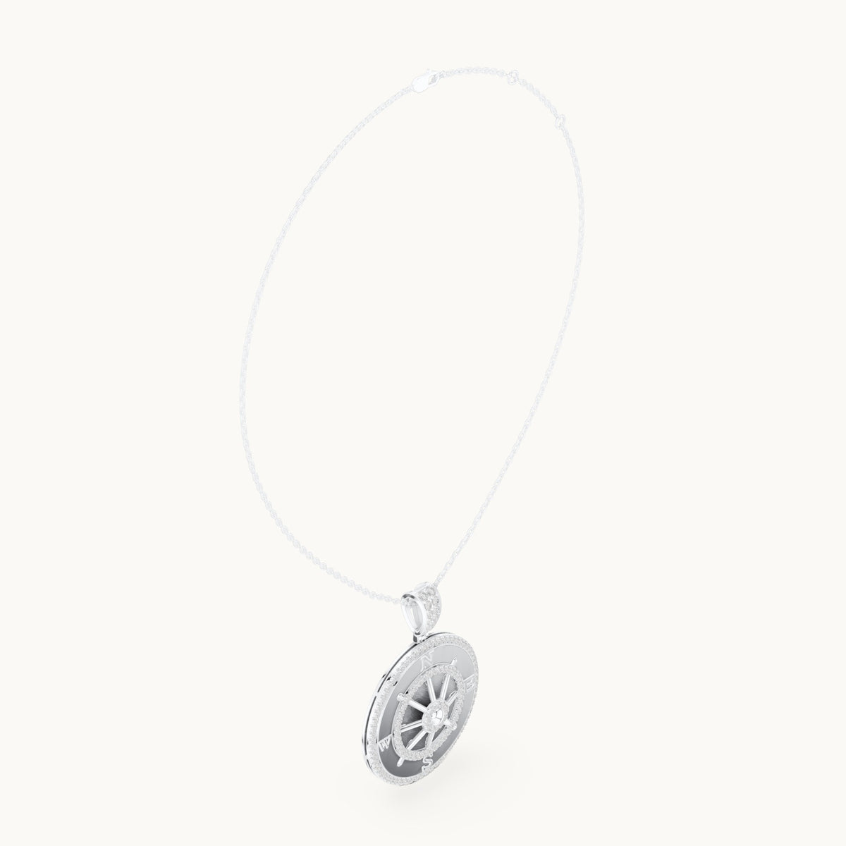 Round lab-grown diamond ship wheel medallion pendant in white gold, 1.408 CT TW, view 1