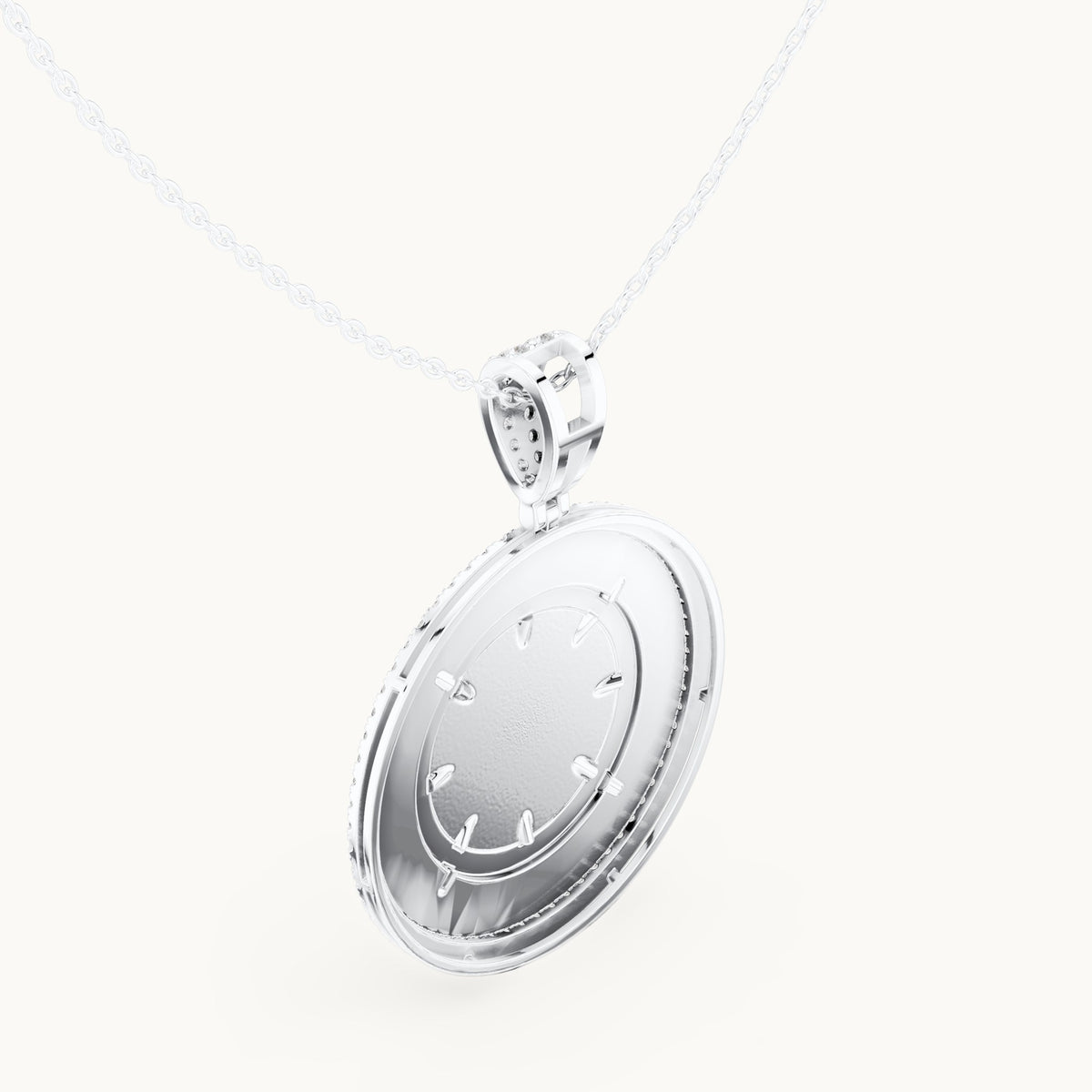 Round lab-grown diamond ship wheel medallion pendant in white gold, 1.408 CT TW, view 2