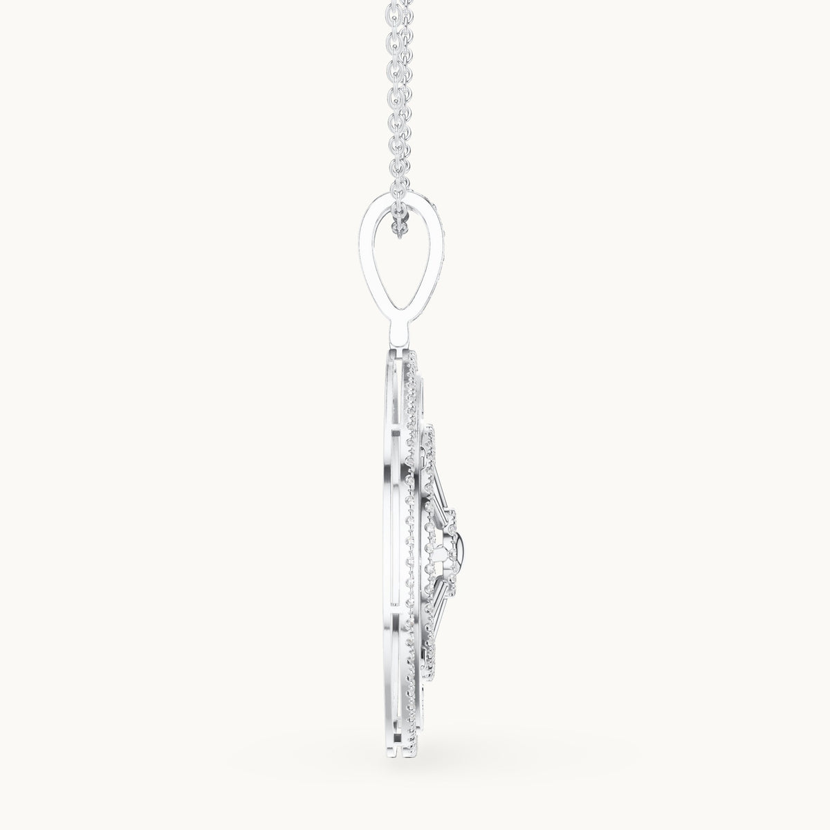 Round lab-grown diamond ship wheel medallion pendant in white gold, 1.408 CT TW, view 3