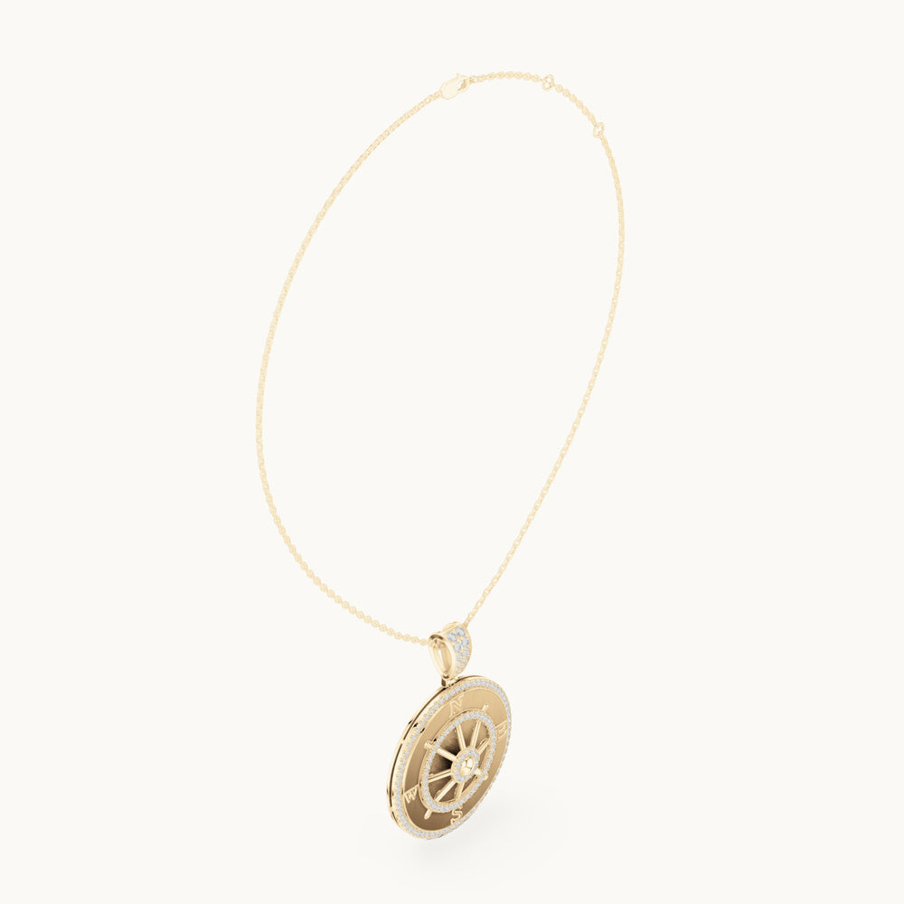 Round lab-grown diamond ship wheel medallion pendant in yellow gold, 1.408 CT TW, view 1