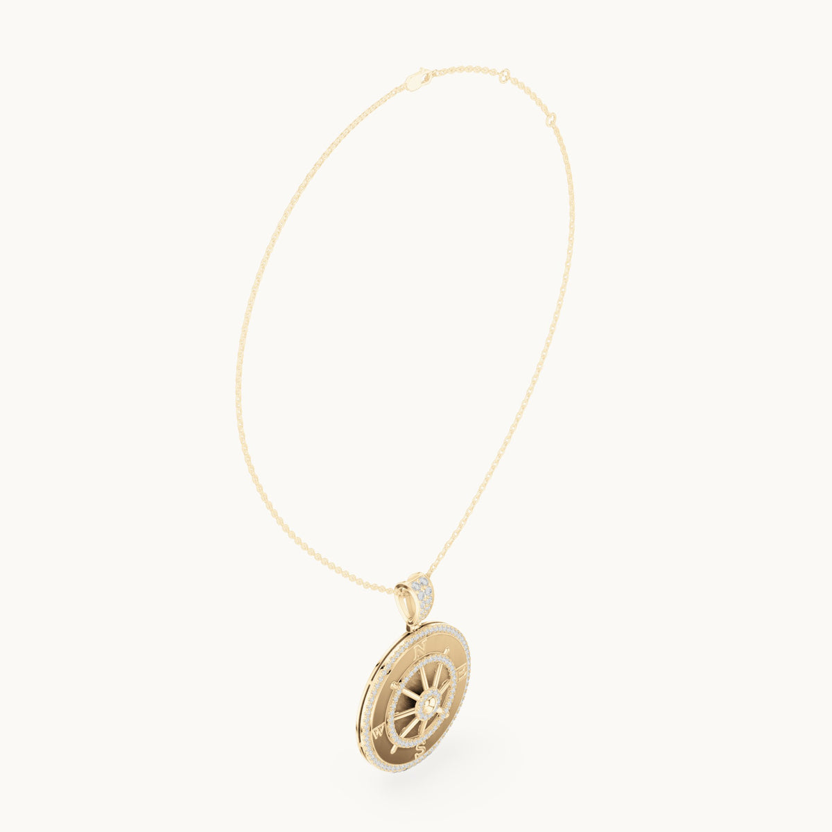 Round lab-grown diamond ship wheel medallion pendant in yellow gold, 1.408 CT TW, view 1