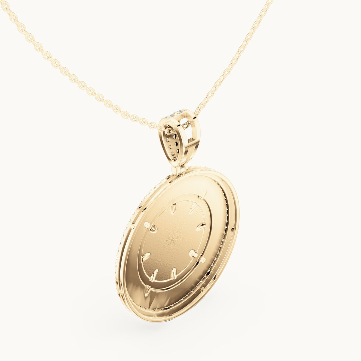 Round lab-grown diamond ship wheel medallion pendant in yellow gold, 1.408 CT TW, view 2