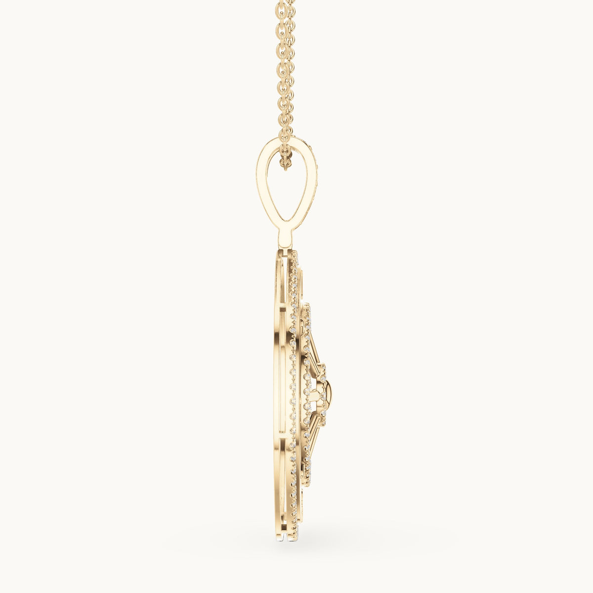 Round lab-grown diamond ship wheel medallion pendant in yellow gold, 1.408 CT TW, view 3