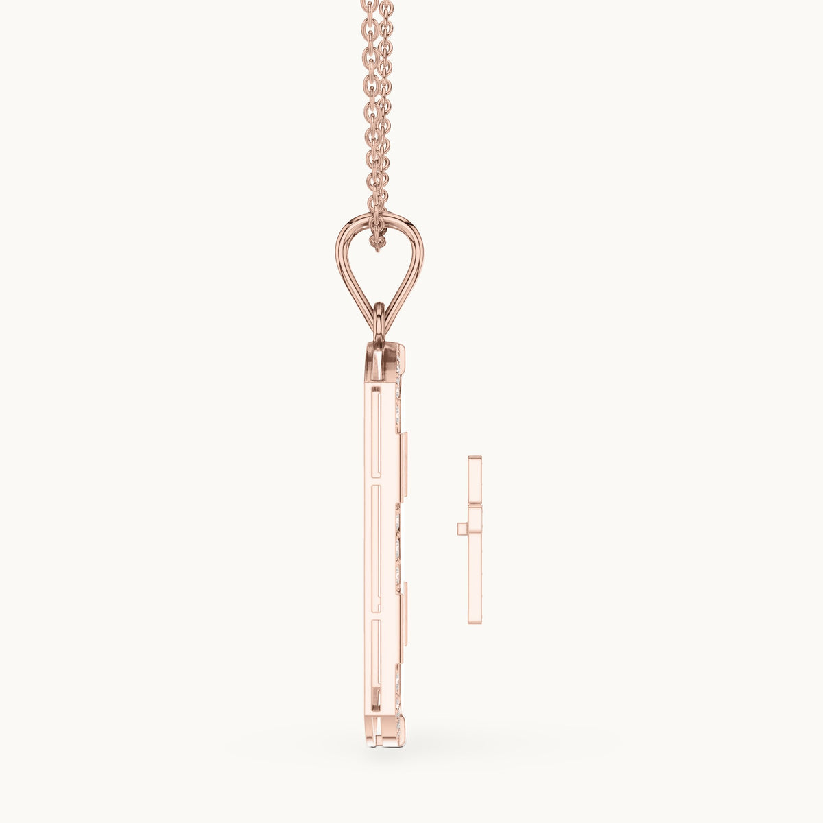 Round lab-grown diamond cross dog tag pendant in rose gold, 0.745 CT TW, view 3