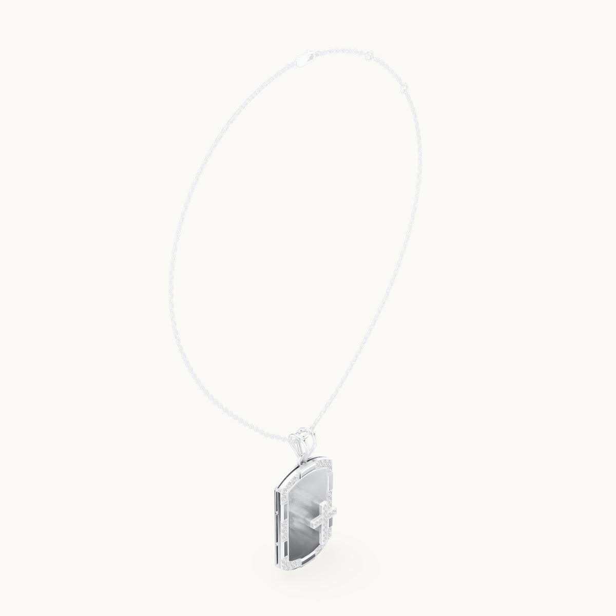 Round lab-grown diamond cross dog tag pendant in white gold, 0.745 CT TW, view 1