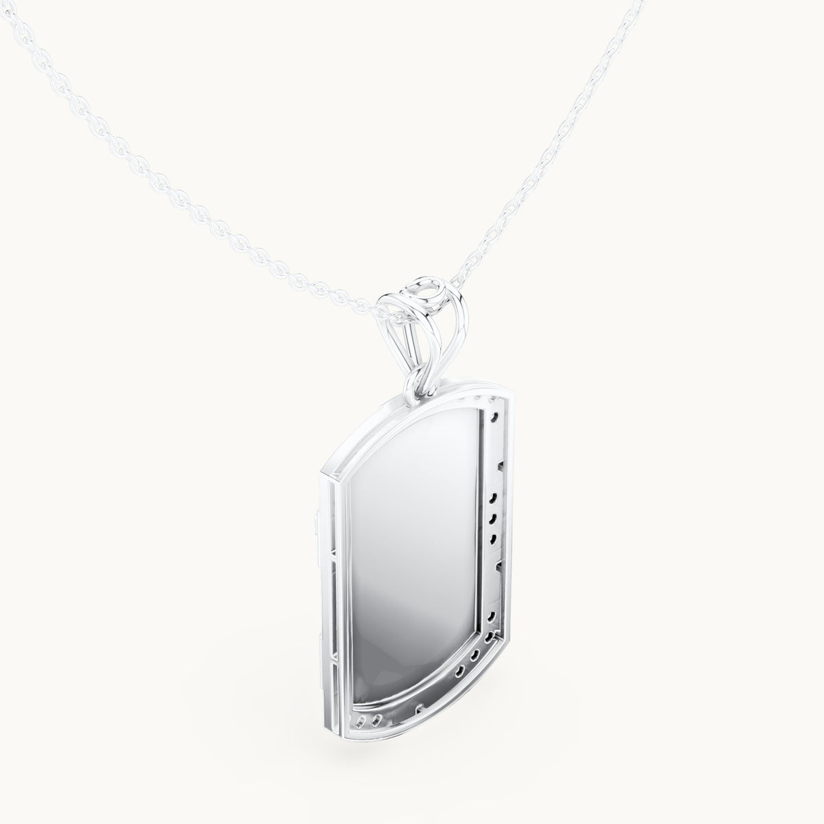 Round lab-grown diamond cross dog tag pendant in white gold, 0.745 CT TW, view 2