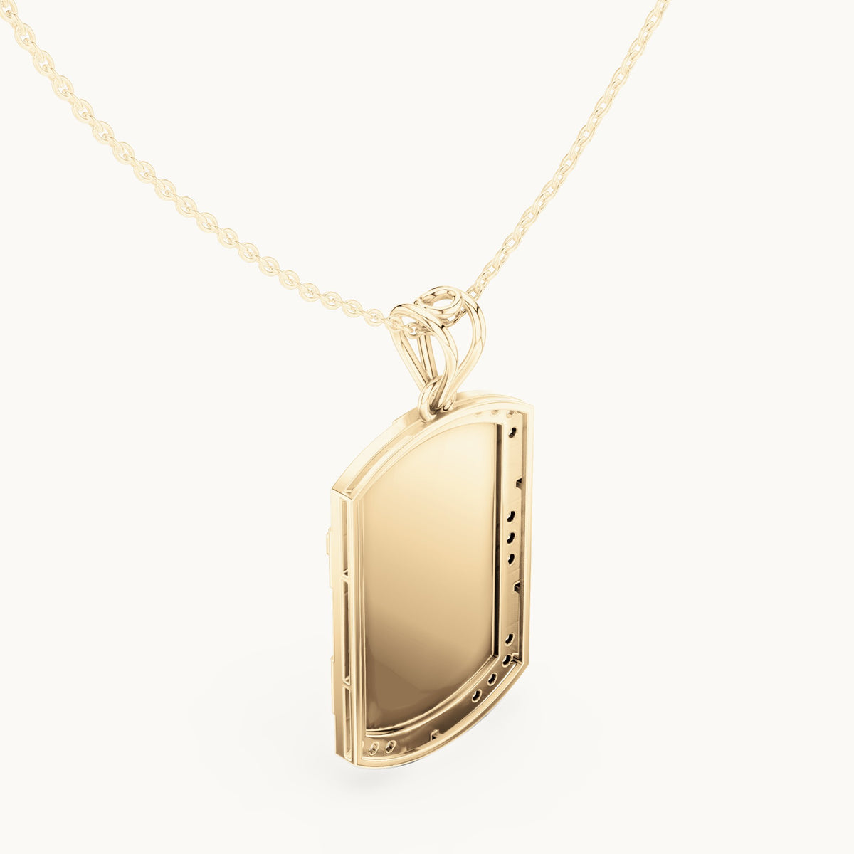 Round lab-grown diamond cross dog tag pendant in yellow gold, 0.745 CT TW, view 2