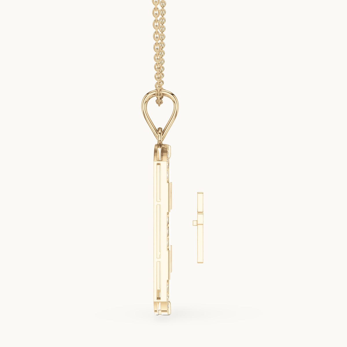 Round lab-grown diamond cross dog tag pendant in yellow gold, 0.745 CT TW, view 3