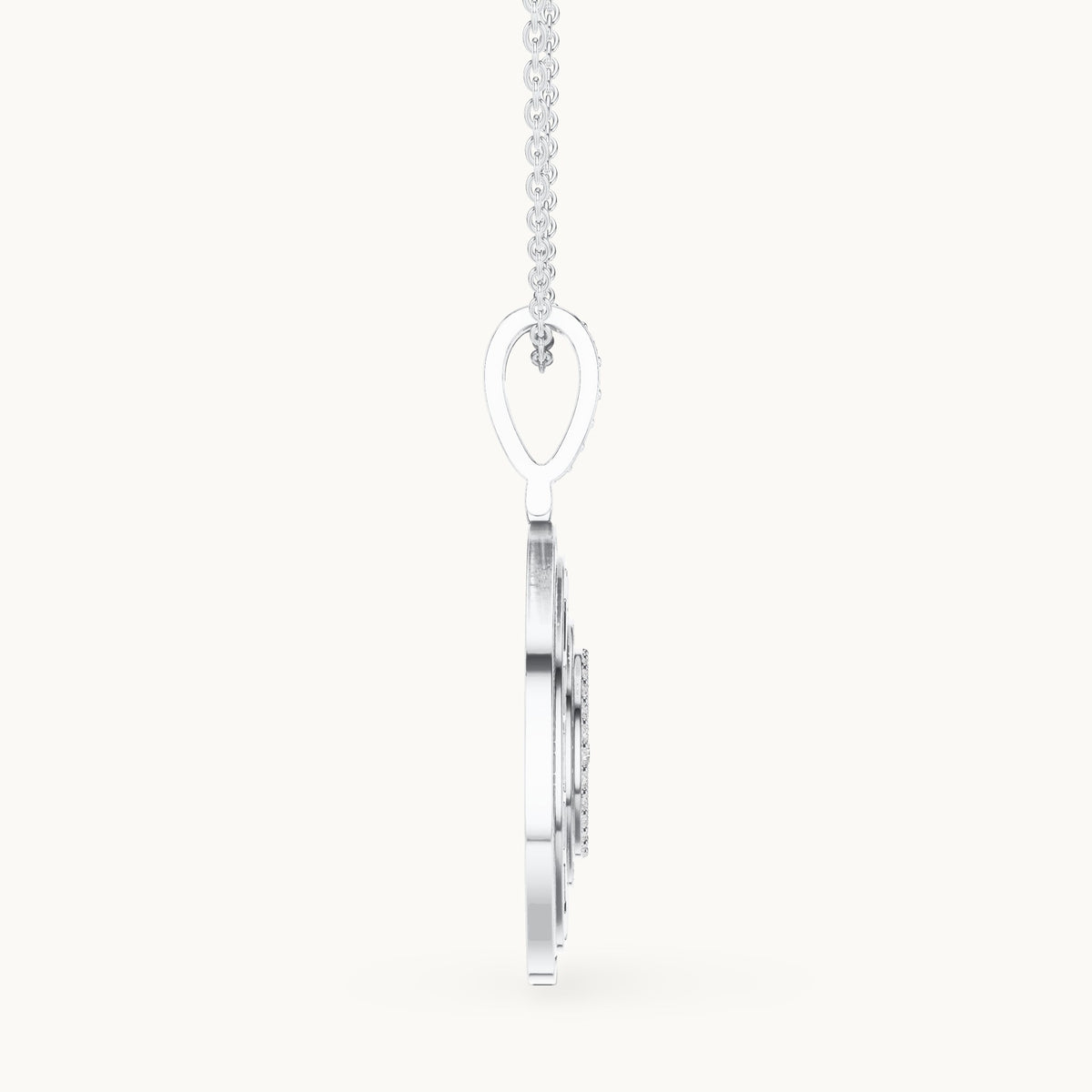Round lab-grown diamond pave disc medallion pendant in white gold, 1.421 CT TW, view 3