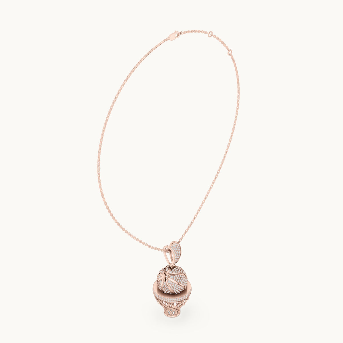 Round lab-grown diamond basketball hoop pendant in rose gold, 2.09 CT TW, view 1