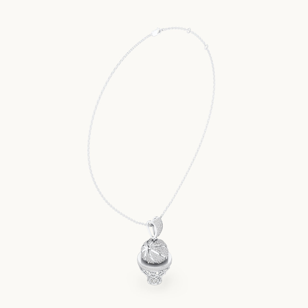 Round lab-grown diamond basketball hoop pendant in white gold, 2.09 CT TW, view 1