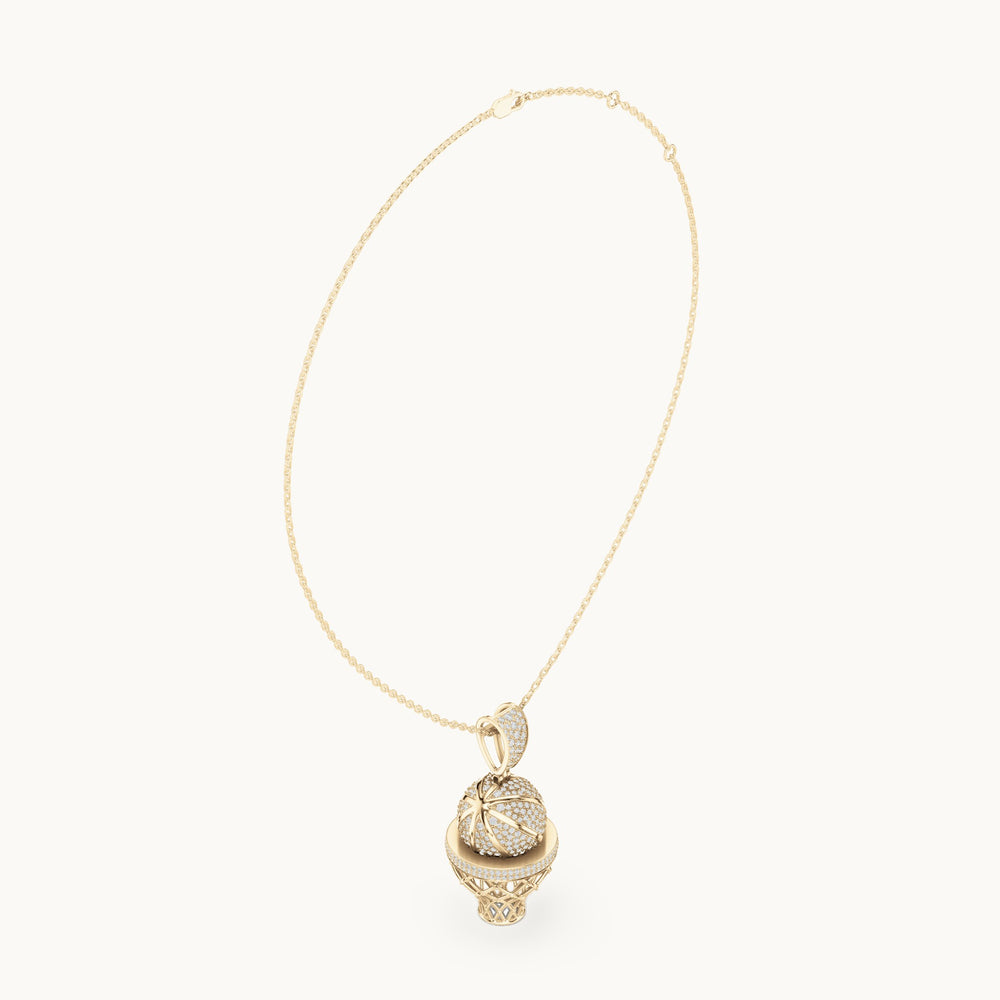 Round lab-grown diamond basketball hoop pendant in yellow gold, 2.09 CT TW, view 1
