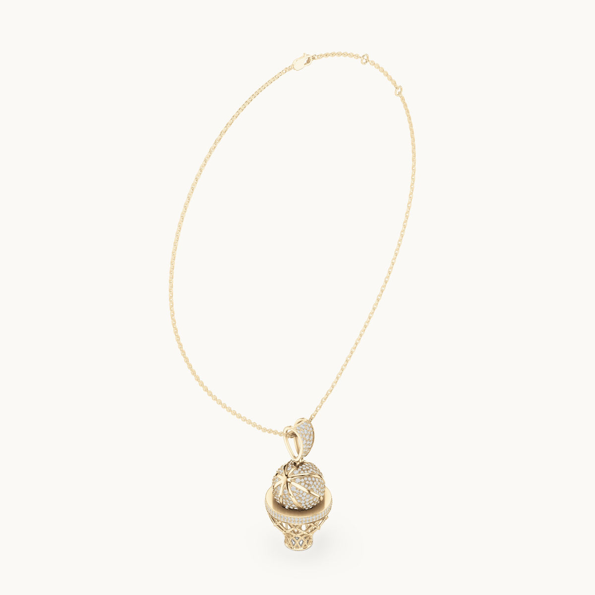 Round lab-grown diamond basketball hoop pendant in yellow gold, 2.09 CT TW, view 1