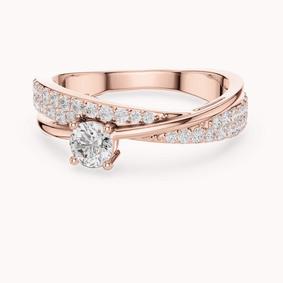 Round lab-grown diamond crossover pavé engagement ring in rose gold, 0.672 CT TW, view 4
