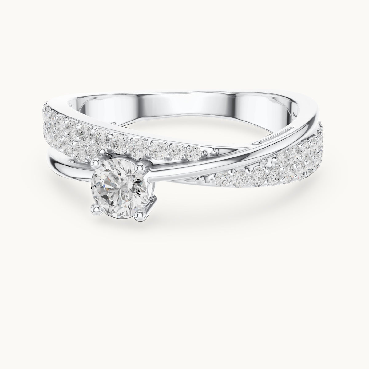 Round lab-grown diamond crossover pavé engagement ring in white gold, 0.672 CT TW, view 4