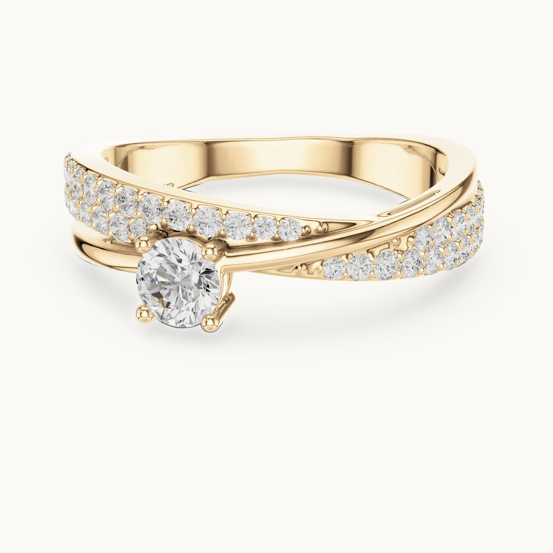 Round lab-grown diamond crossover pavé engagement ring in yellow gold, 0.672 CT TW, view 4