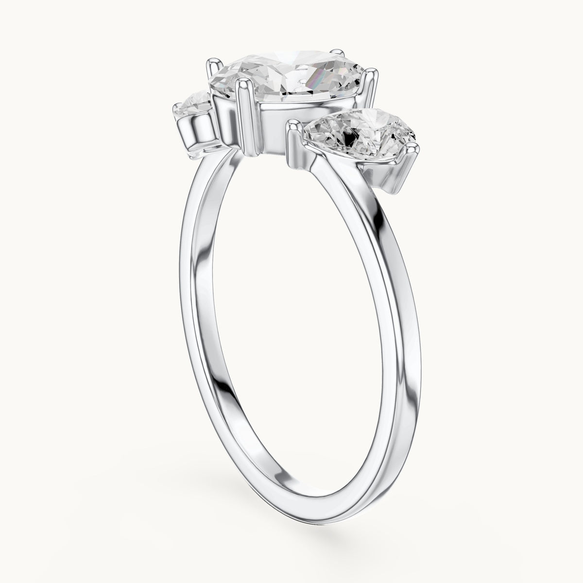 Oval and pear lab-grown diamond cluster engagement ring in white gold, 1.54 CT TW, view 1