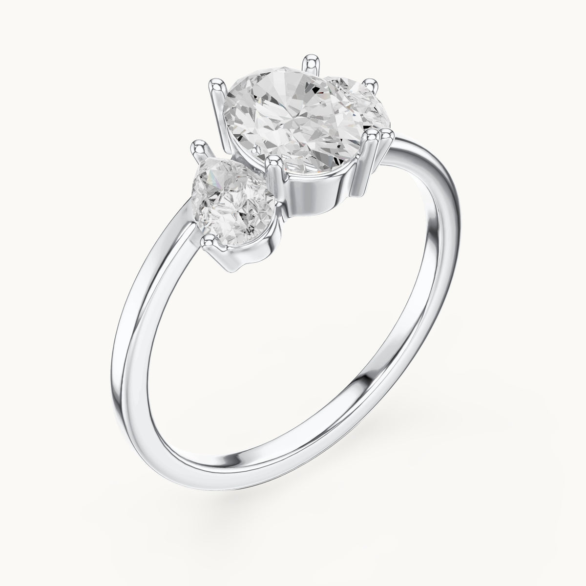 Oval and pear lab-grown diamond cluster engagement ring in white gold, 1.54 CT TW, view 2