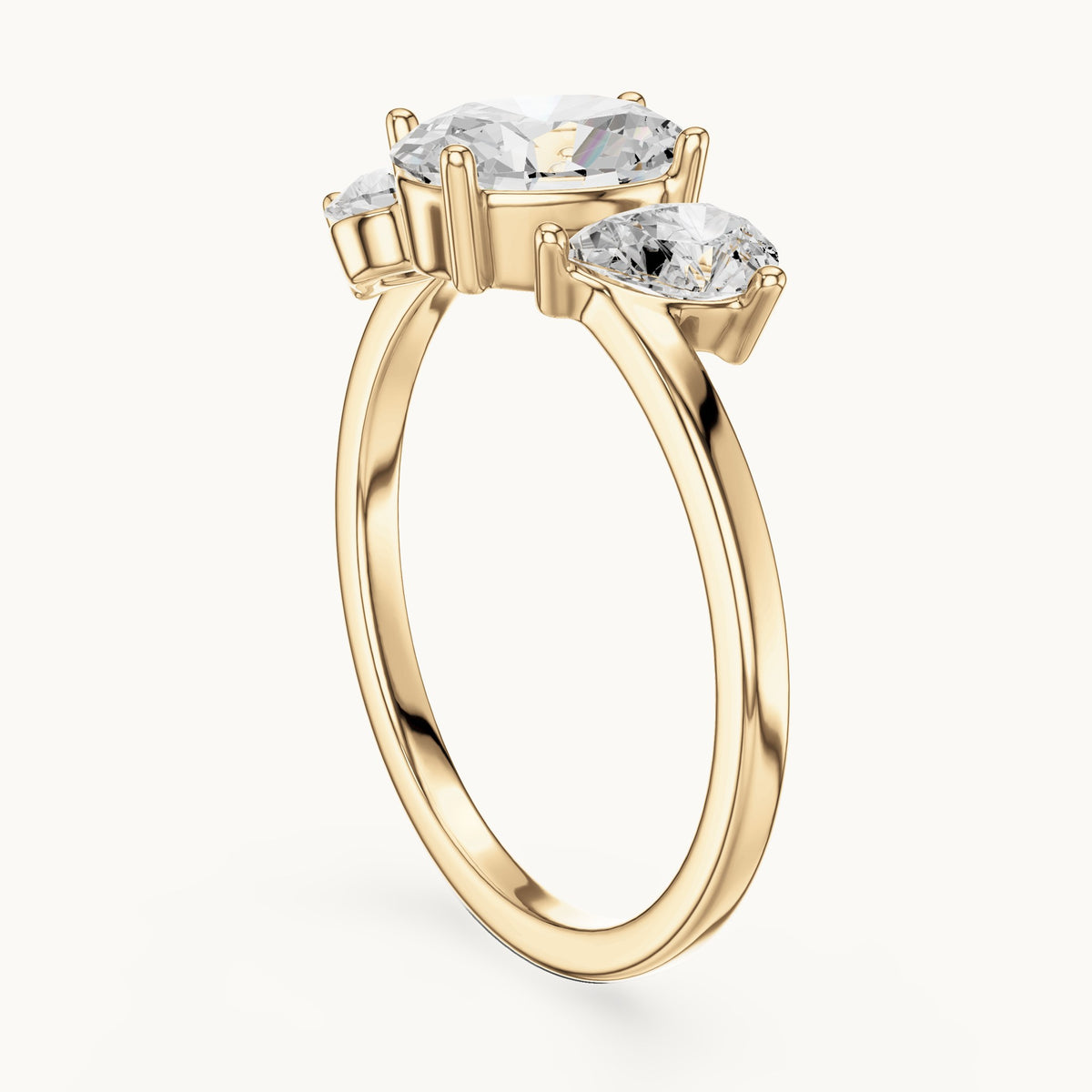 Oval and pear lab-grown diamond cluster engagement ring in yellow gold, 1.54 CT TW, view 1