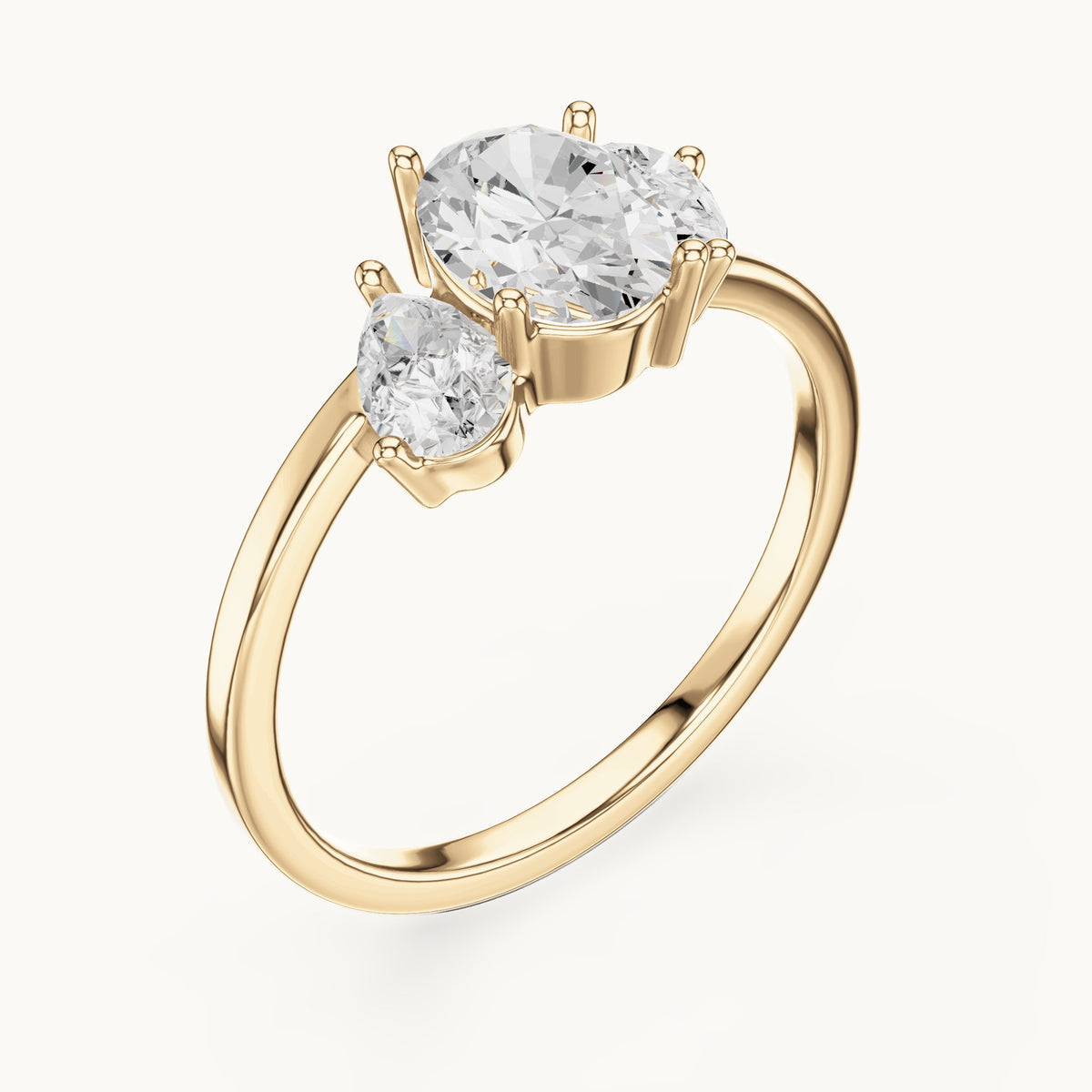 Oval and pear lab-grown diamond cluster engagement ring in yellow gold, 1.54 CT TW, view 2