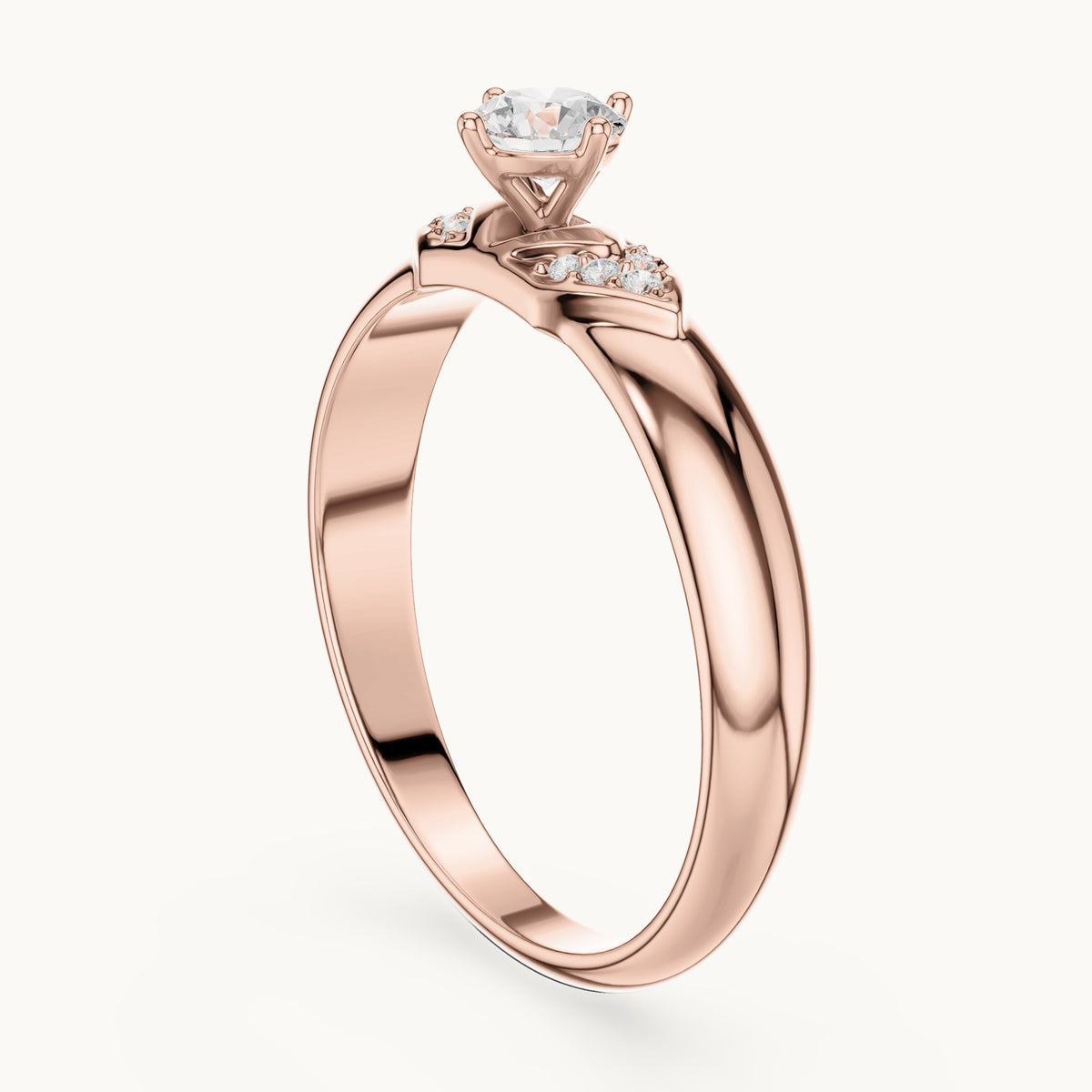Round lab-grown diamond solitaire ring with pave accents in rose gold, 0.338 CT TW, view 1