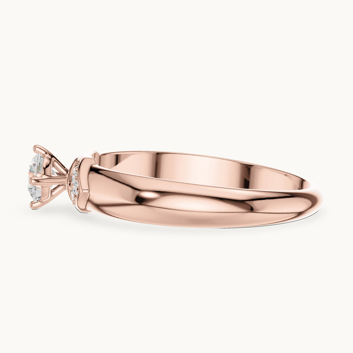 Round lab-grown diamond solitaire ring with pave accents in rose gold, 0.338 CT TW, view 3