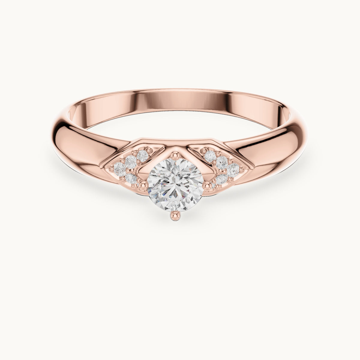 Round lab-grown diamond solitaire ring with pave accents in rose gold, 0.338 CT TW, view 4