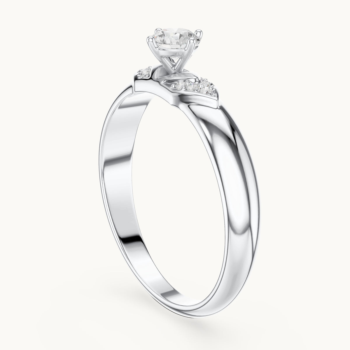 Round lab-grown diamond solitaire ring with pave accents in white gold, 0.338 CT TW, view 1