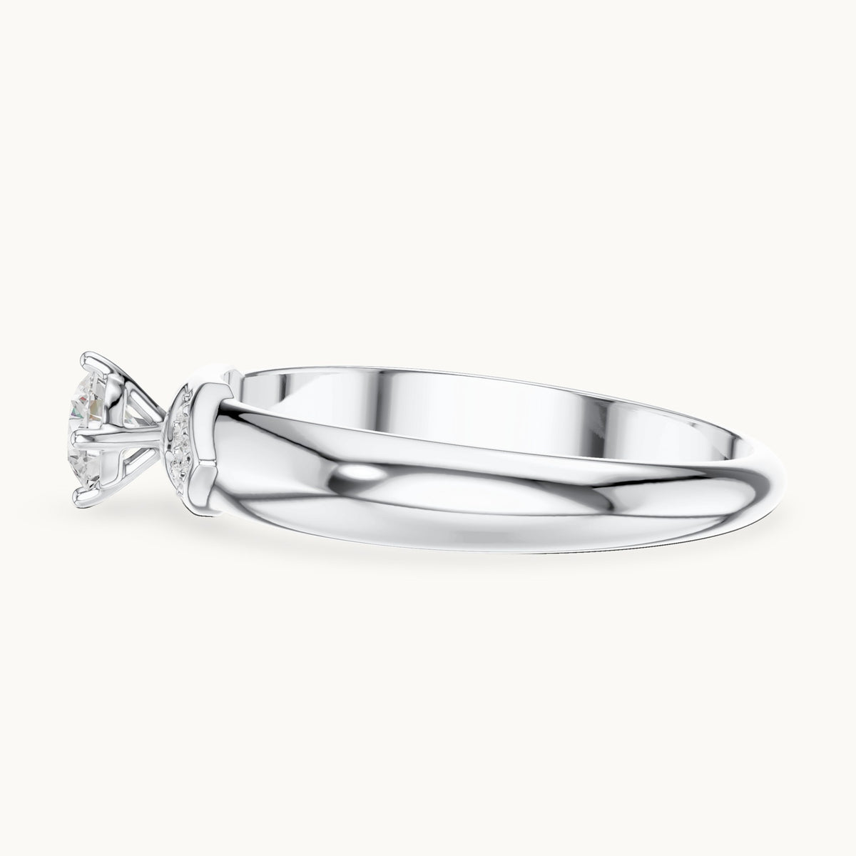Round lab-grown diamond solitaire ring with pave accents in white gold, 0.338 CT TW, view 3