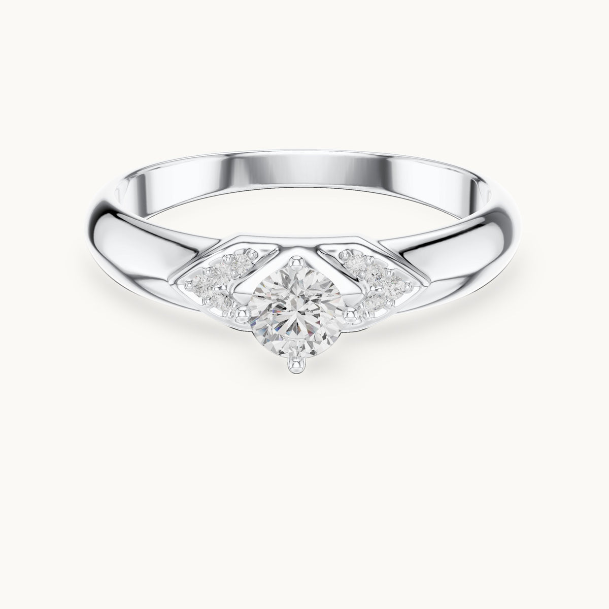 Round lab-grown diamond solitaire ring with pave accents in white gold, 0.338 CT TW, view 4