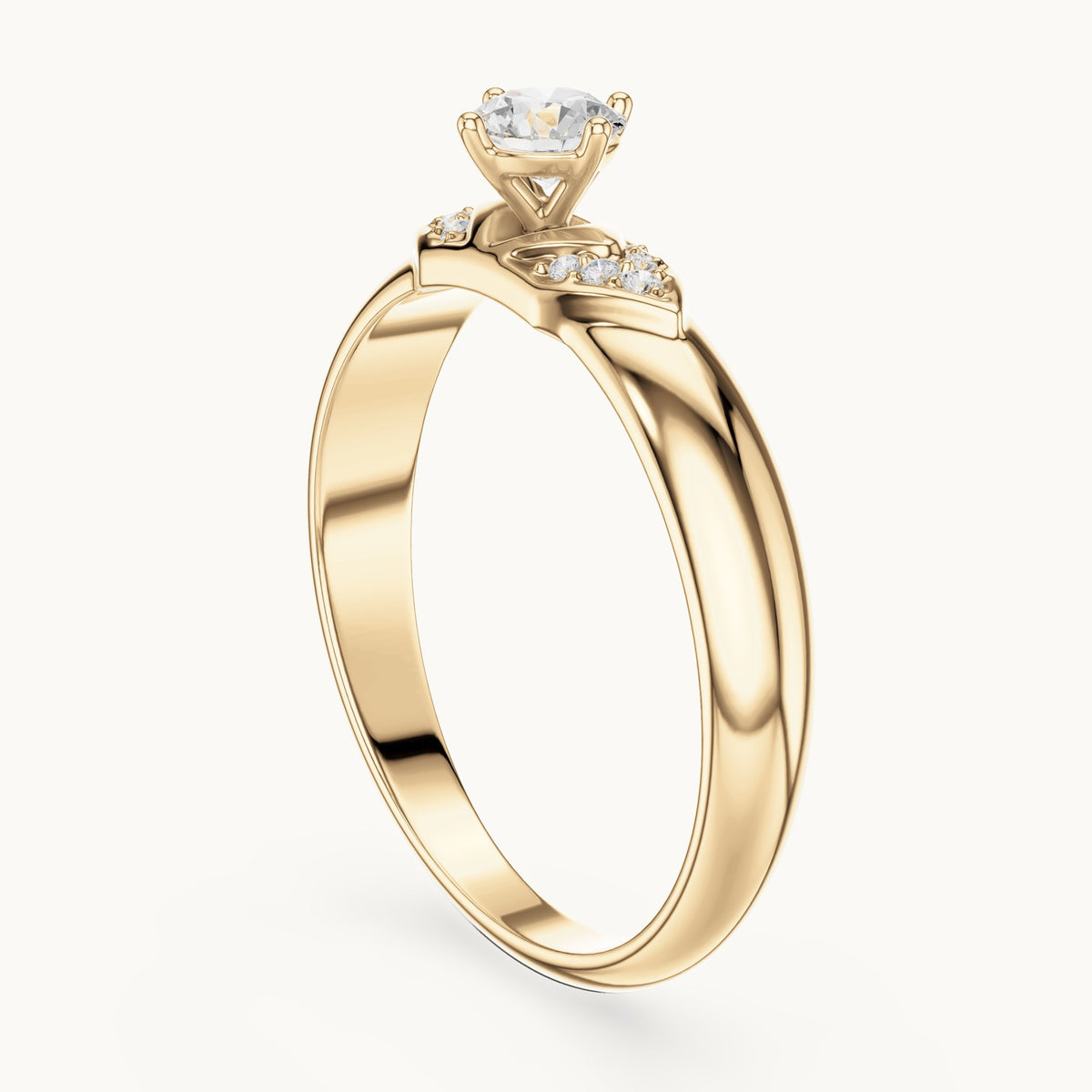 Round lab-grown diamond solitaire ring with pave accents in yellow gold, 0.338 CT TW, view 1