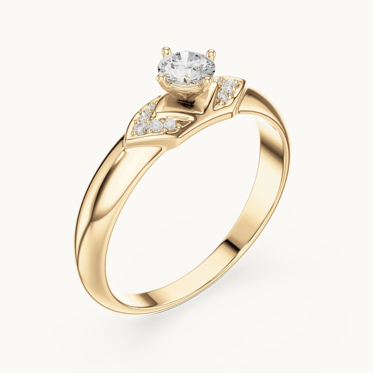 Round lab-grown diamond solitaire ring with pave accents in yellow gold, 0.338 CT TW, view 2