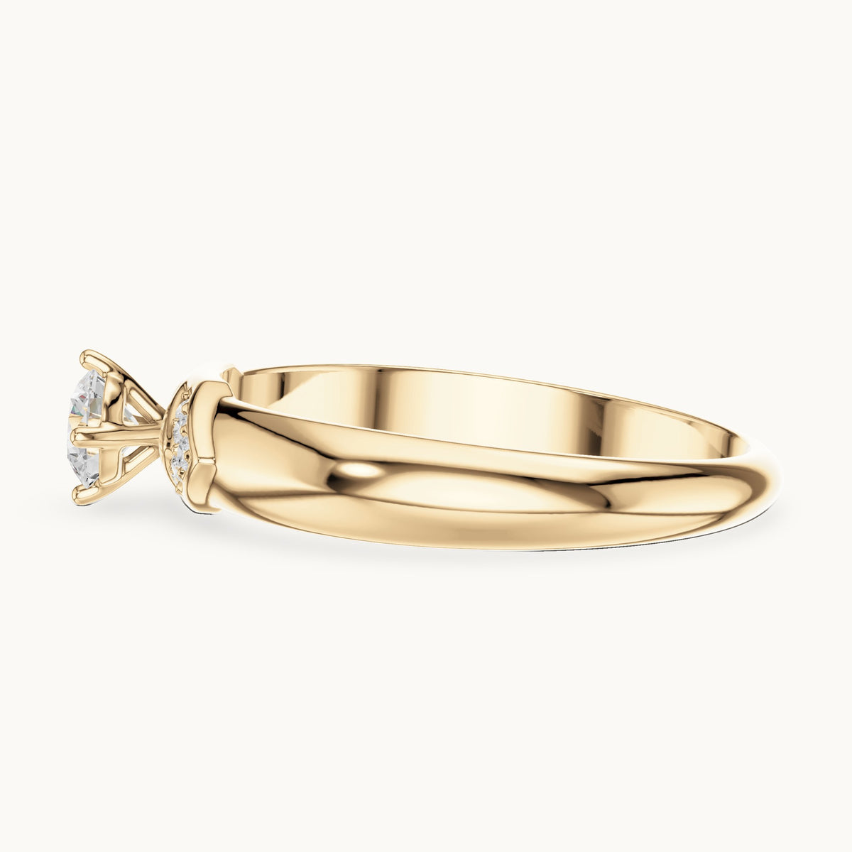 Round lab-grown diamond solitaire ring with pave accents in yellow gold, 0.338 CT TW, view 3