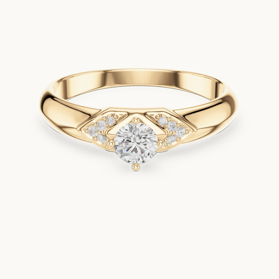 Round lab-grown diamond solitaire ring with pave accents in yellow gold, 0.338 CT TW, view 4