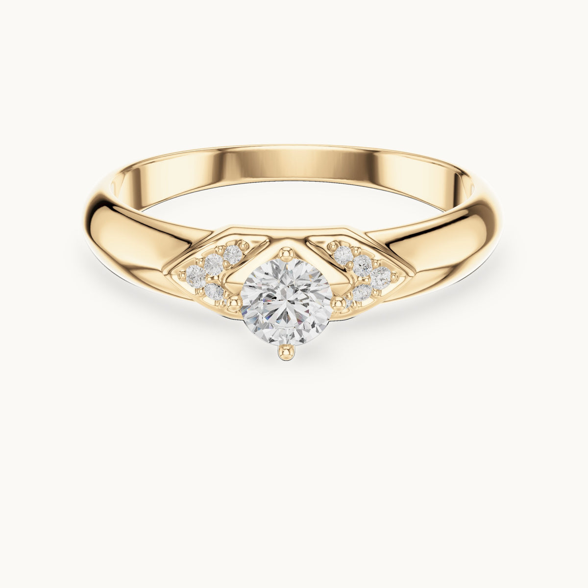 Round lab-grown diamond solitaire ring with pave accents in yellow gold, 0.338 CT TW, view 4