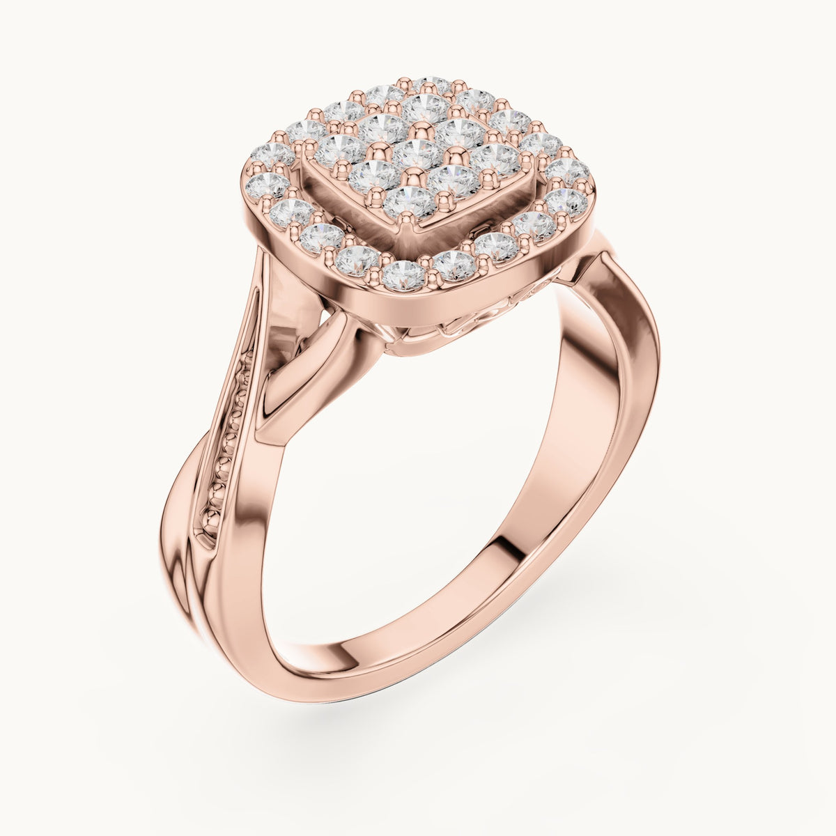 Round lab-grown diamond cushion cluster halo ring in rose gold, 0.495 CT TW, view 2