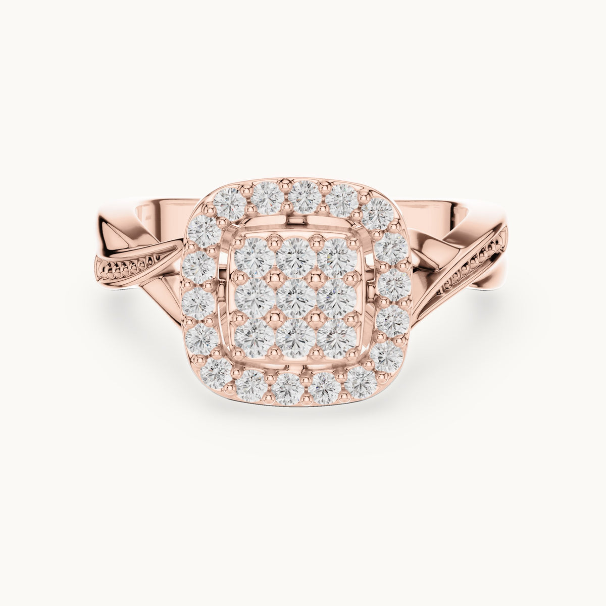Round lab-grown diamond cushion cluster halo ring in rose gold, 0.495 CT TW, view 4