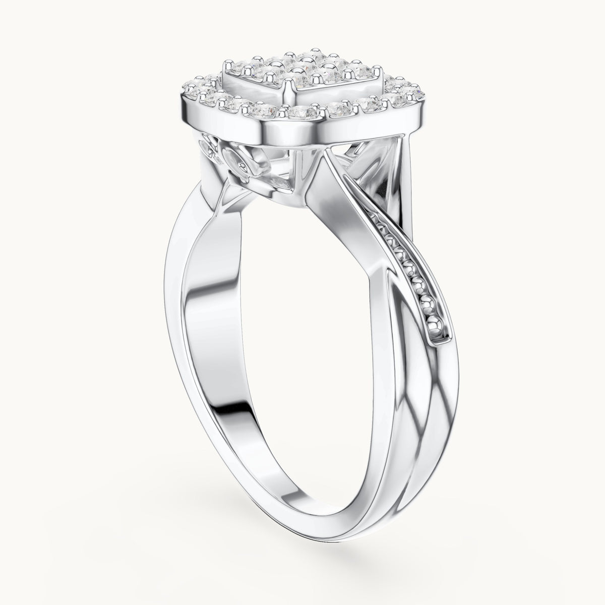 Round lab-grown diamond cushion cluster halo ring in white gold, 0.495 CT TW, view 1