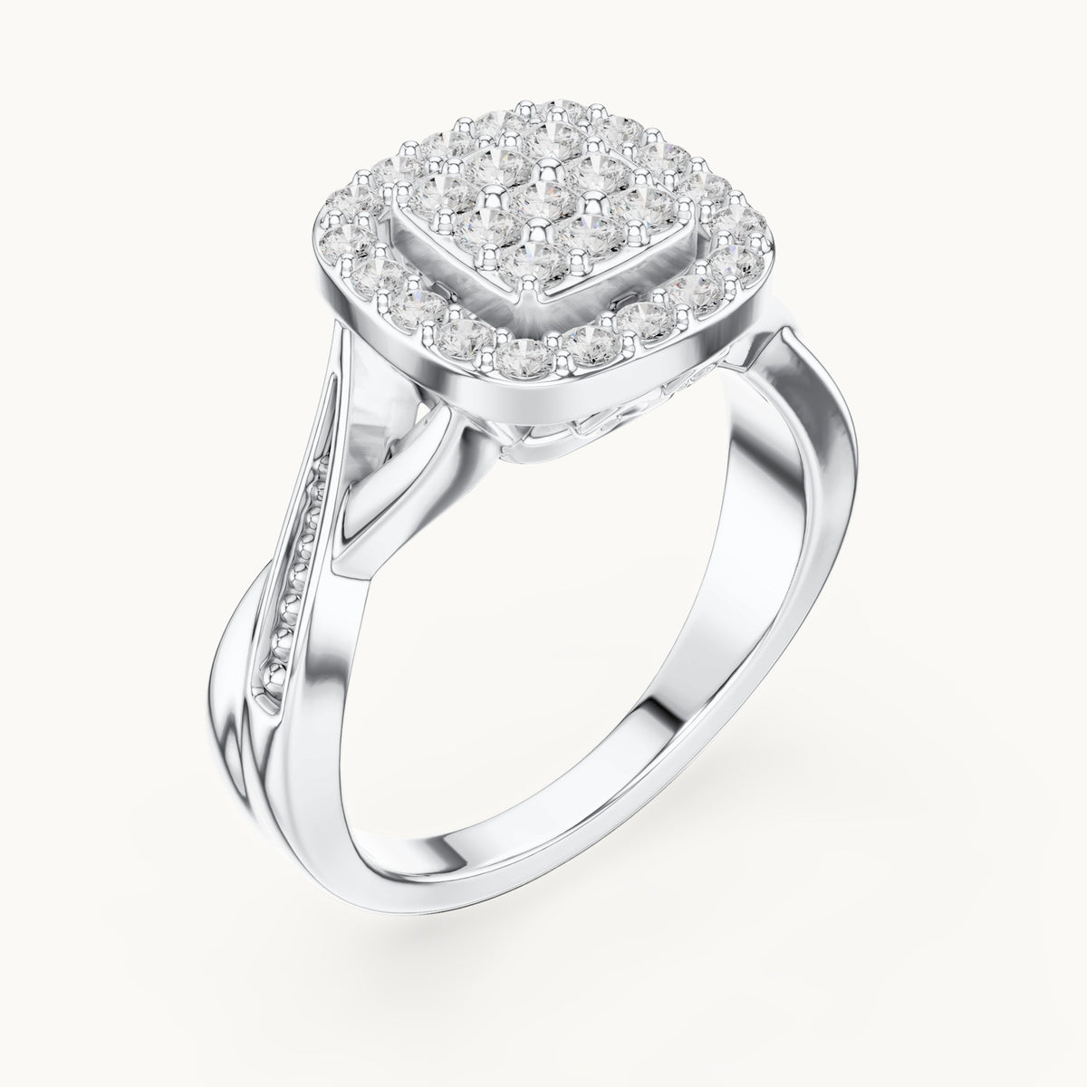 Round lab-grown diamond cushion cluster halo ring in white gold, 0.495 CT TW, view 2