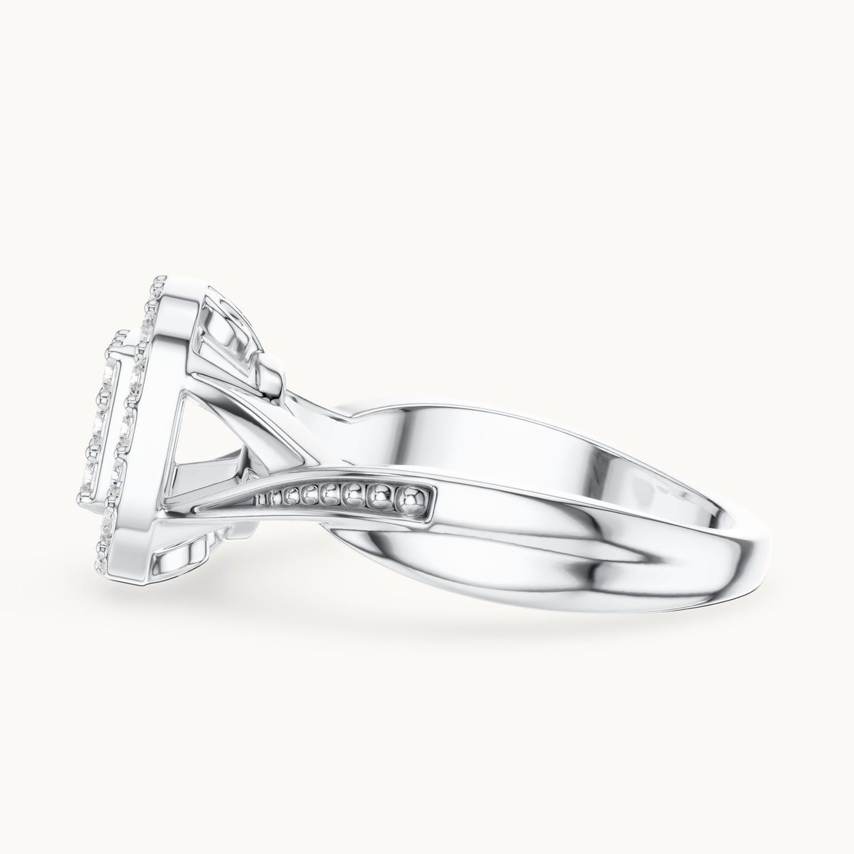 Round lab-grown diamond cushion cluster halo ring in white gold, 0.495 CT TW, view 3