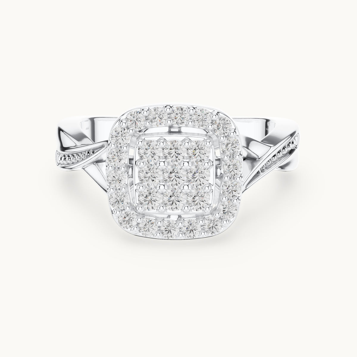 Round lab-grown diamond cushion cluster halo ring in white gold, 0.495 CT TW, view 4