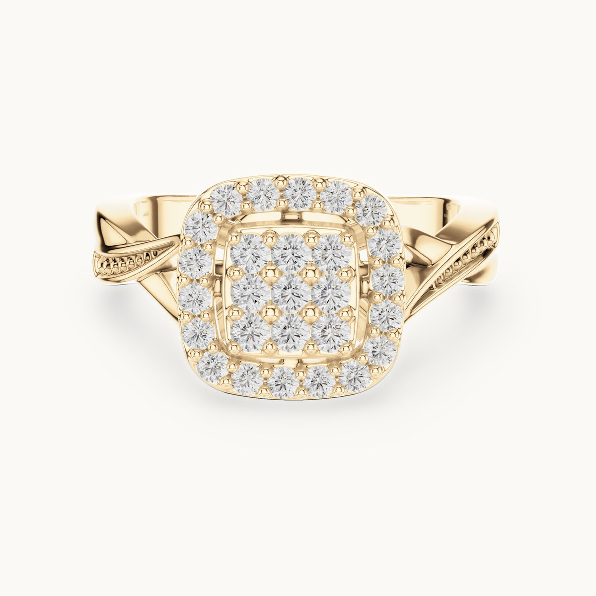 Round lab-grown diamond cushion cluster halo ring in yellow gold, 0.495 CT TW, view 4
