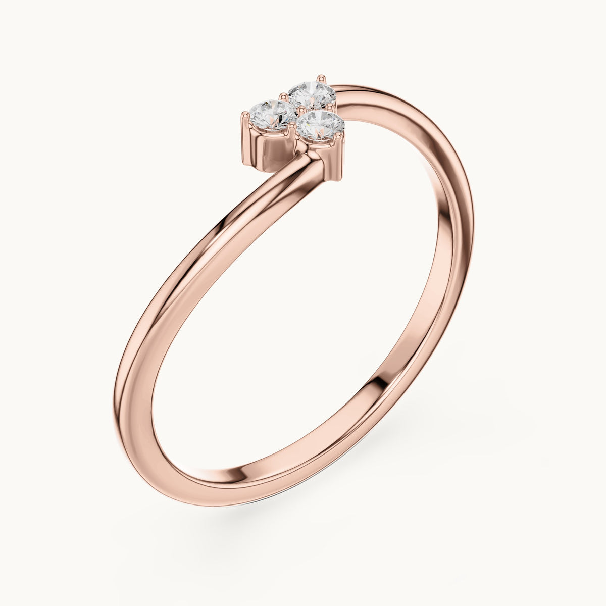 Round lab-grown diamond three-stone cluster bypass ring in rose gold, 0.090 CT TW, view 2