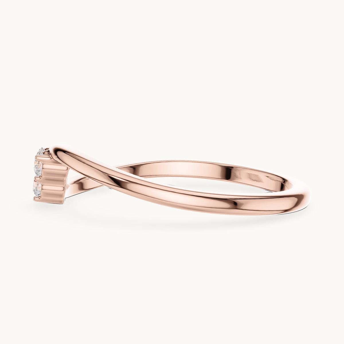 Round lab-grown diamond three-stone cluster bypass ring in rose gold, 0.090 CT TW, view 3