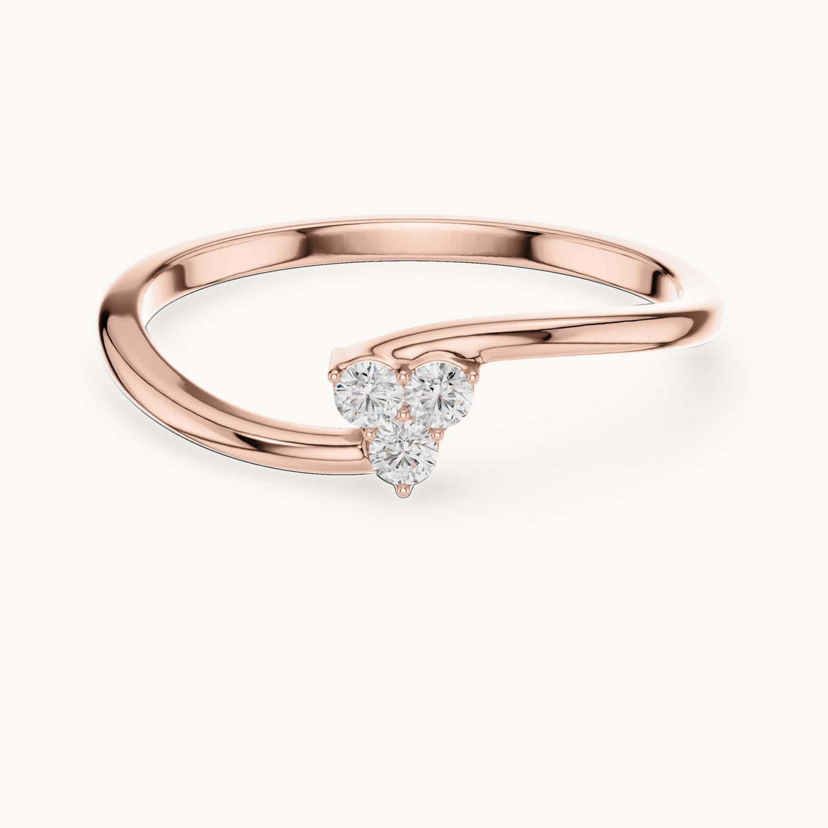 Round lab-grown diamond three-stone cluster bypass ring in rose gold, 0.090 CT TW, view 4
