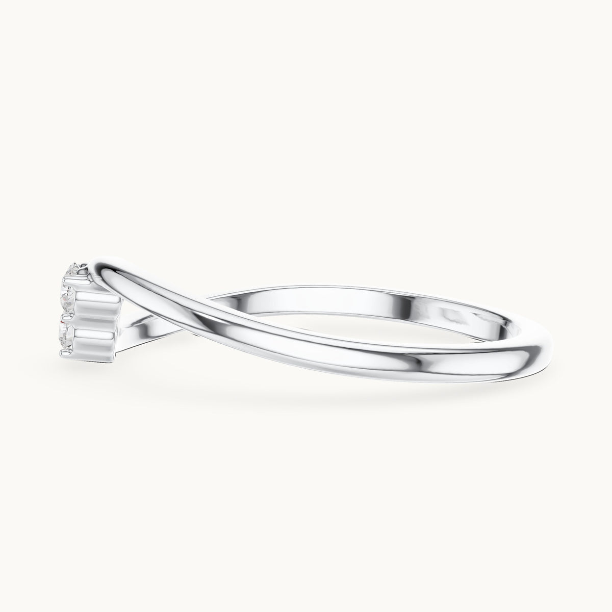 Round lab-grown diamond three-stone cluster bypass ring in white gold, 0.090 CT TW, view 3