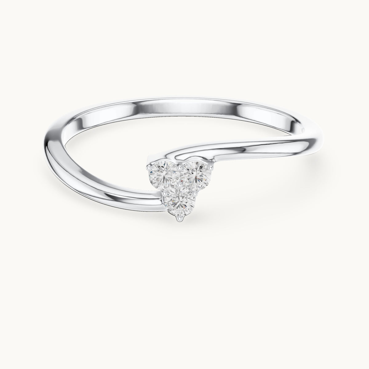 Round lab-grown diamond three-stone cluster bypass ring in white gold, 0.090 CT TW, view 4
